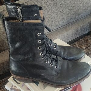 Frye Black Leather Lace-Up Combat Boots